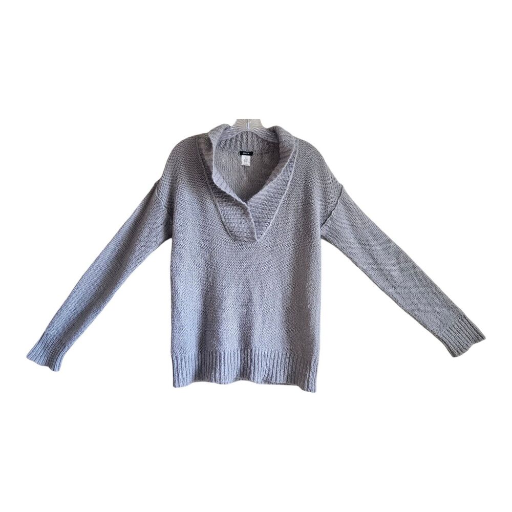 J. CREW Women's XS Dolce Sweater Mohair Wool Blend Gray Fluffy Shawl Collar 36"